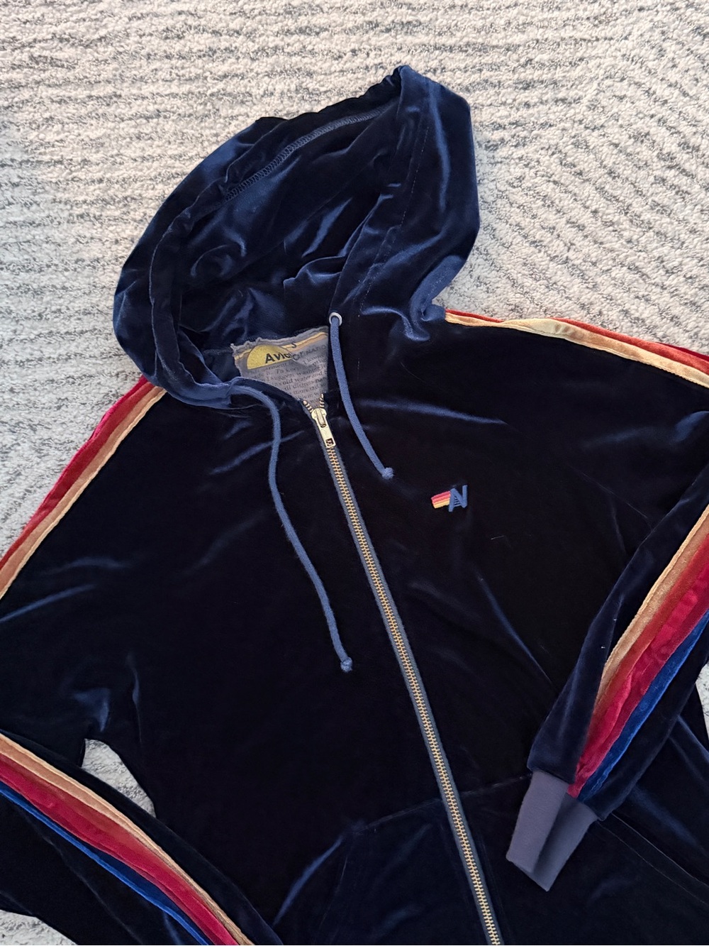 AVIATOR NATION Velvet Track Suit (set) with Rainbow Side Stripe - Navy - Picture 6 of 8